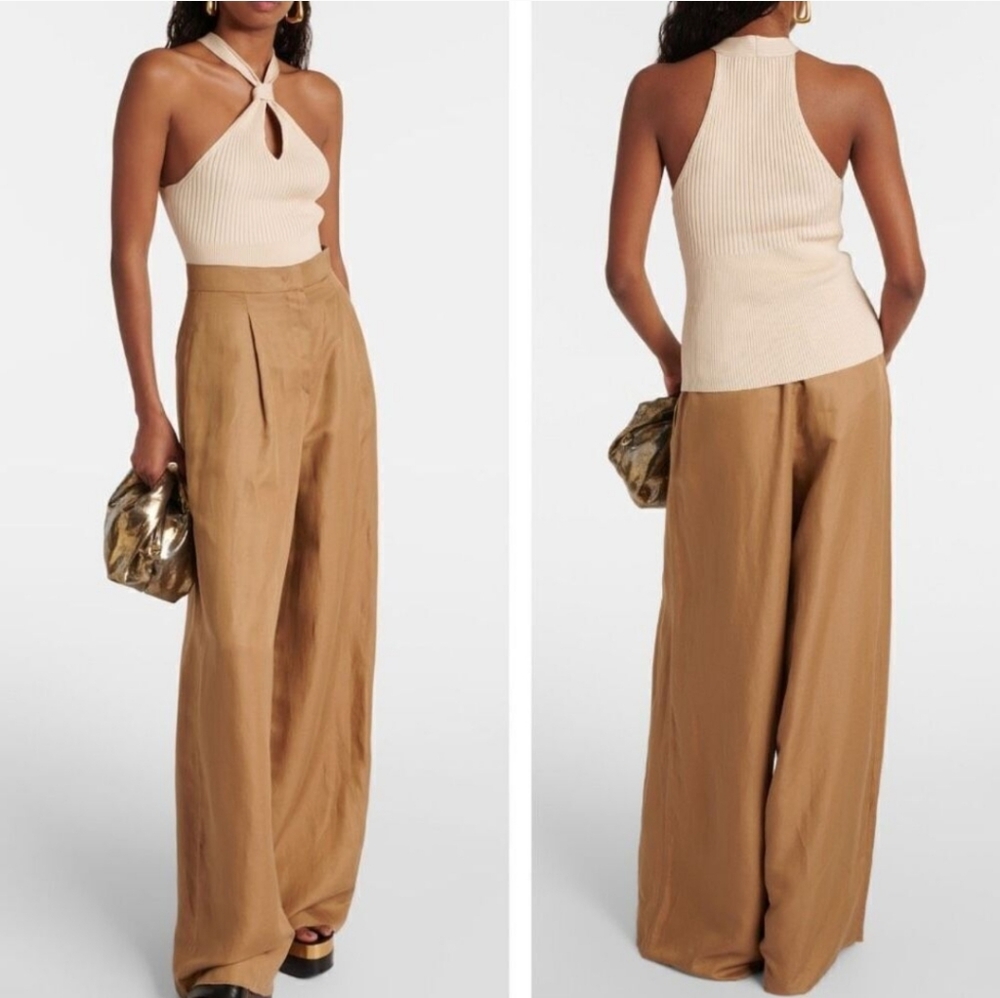 NWT $255 Jonathan Simkhai Andrea Knit Knotted Neck Halter Sleeveless Top Almond - Picture 9 of 16